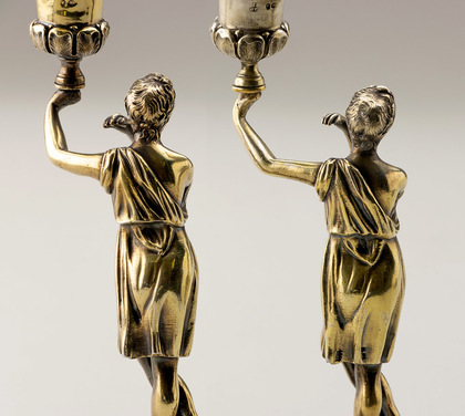 Fox Family Sterling Silver Gilt Figural Cast Candlesticks (Pair) - Charles Thomas Fox, George Fox